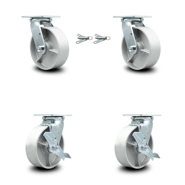 Service Caster 6 Inch Semi Steel Caster Set with Roller Bearings 2 Swivel Lock 2 Brake SCC SCC-30CS620-SSR-BSL-2-TLB-2 - main